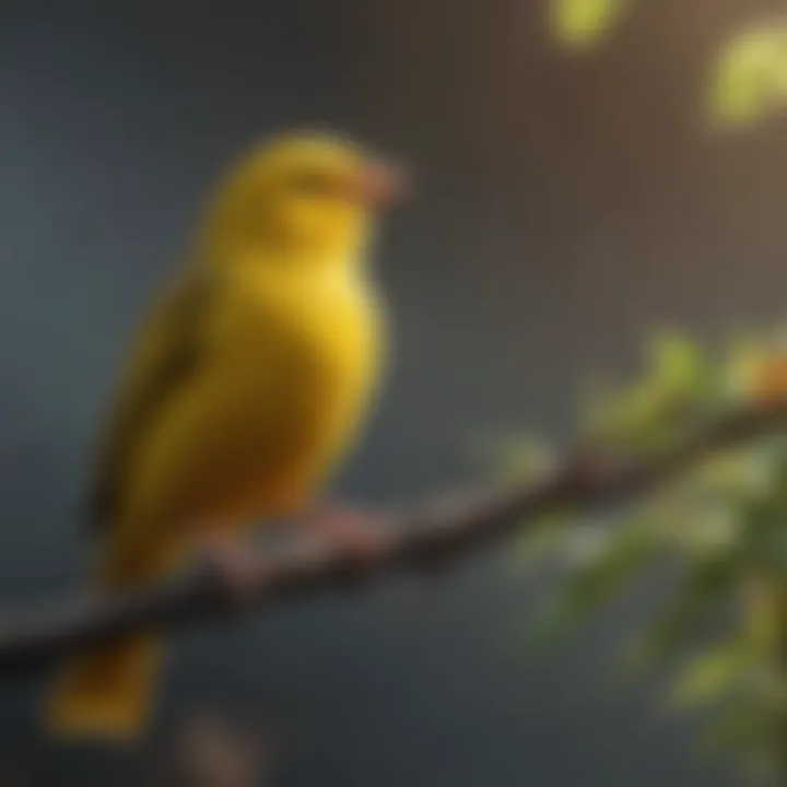 Colorful canary perched on a branch singing joyfully