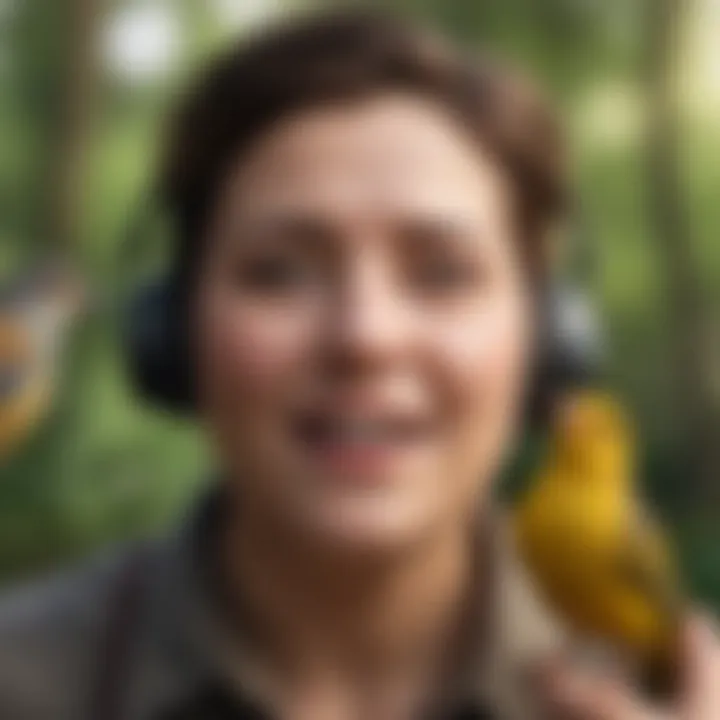 A joyful owner listening to their singing bird