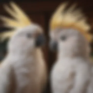 A serene setting featuring a cockatoo engaging with its owner, highlighting the bond through communication.