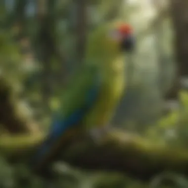 The Vocal Parrot: Nature's Communicator A vibrant parrot showcasing its remarkable vocal abilities in a lush green environment.