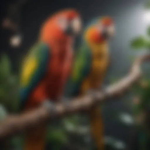 Colorful Parrot perched on a branch, showcasing its ability to mimic sounds