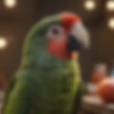 A healthy parrot enjoying its environment in a well-maintained cage.