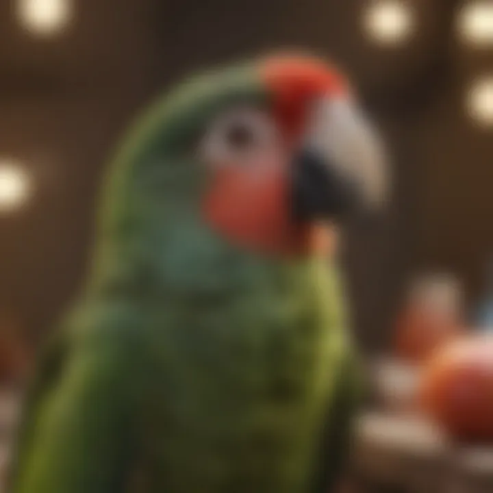 A healthy parrot enjoying its environment in a well-maintained cage.