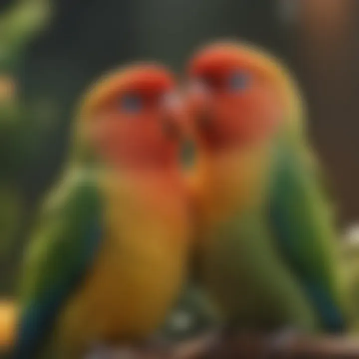 An enchanting lovebird nestled next to its partner, reflecting affection