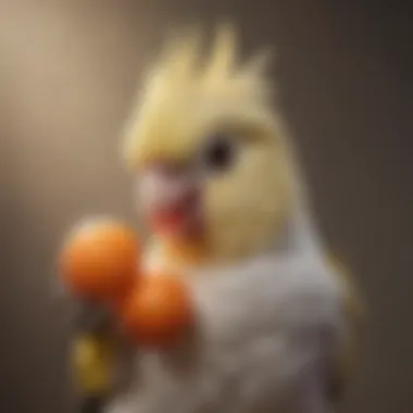 A playful cockatiel playing with a toy, exhibiting its curious nature