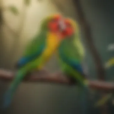 Colorful Parakeets perched on a branch