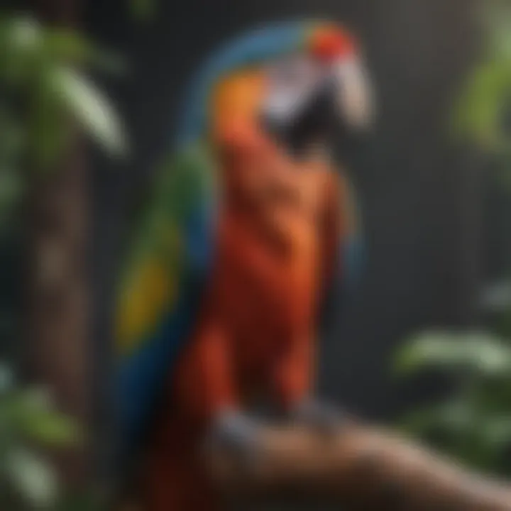 A majestic Macaw displaying its feathers