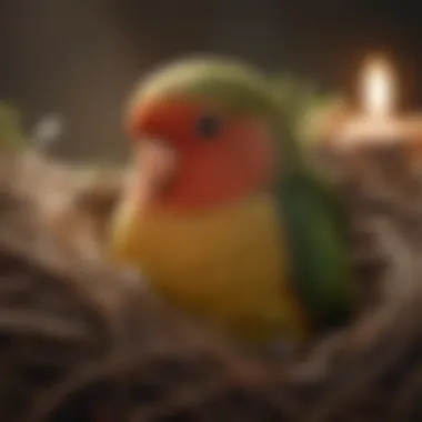 Peaceful Lovebird in Comfort A serene Lovebird resting in a nest