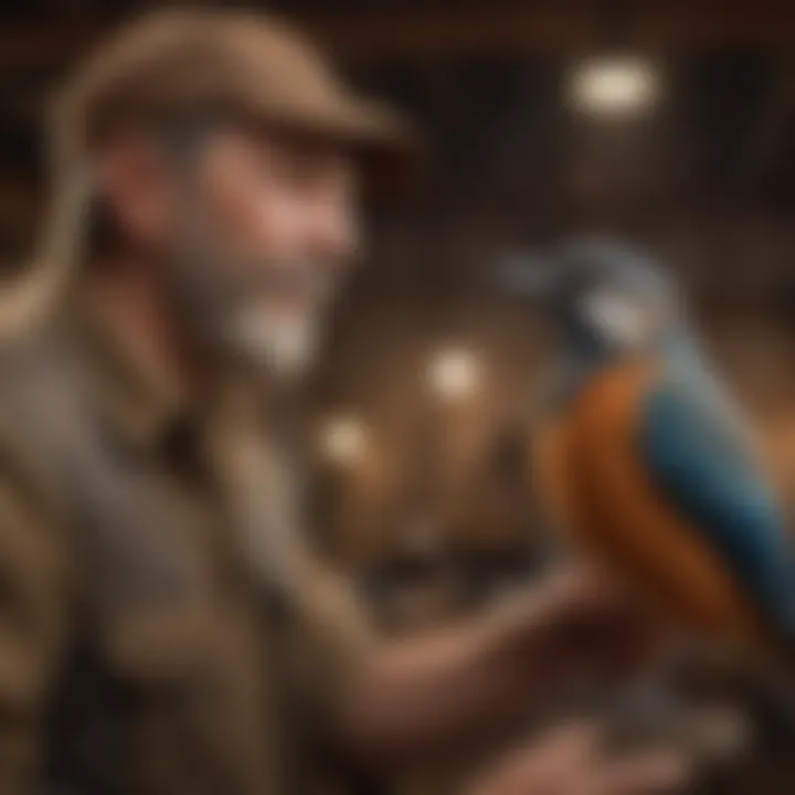 Miner bird interacting with its owner