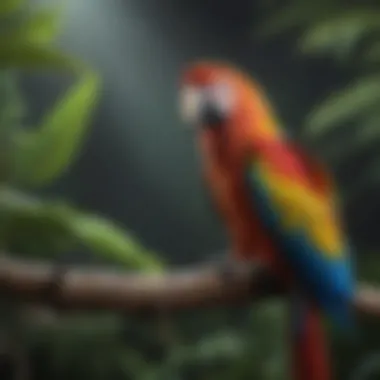 A vibrant macaw perched on a branch showcasing its vivid plumage