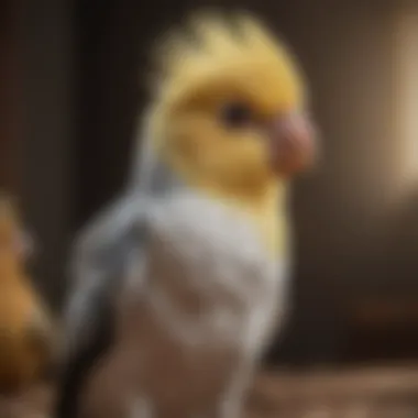 An elegant cockatiel displaying its crest while interacting with its owner.