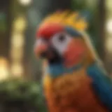 Colorful array of pet birds in a natural setting