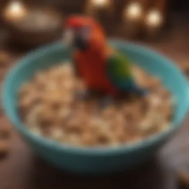 Healthy nut mix for macaws displayed in a bowl