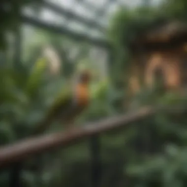 Lush greenery inside a walk-in bird aviary