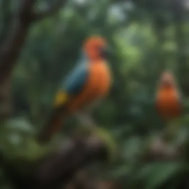 An outdoor bird aviary surrounded by lush greenery