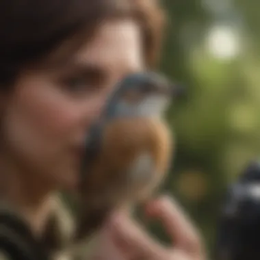 Engagement with Bird Identification Quizzes A person thoughtfully engaging with a bird identification quiz on a digital device