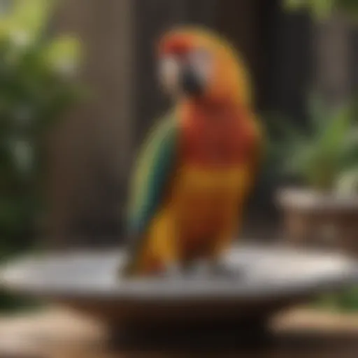 Parrot enjoying a spacious bird bath