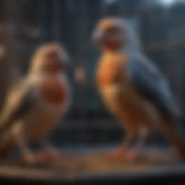 Enriched Environment for Birds Birds exploring an enriched environment within a large cage