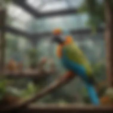 Diverse Species in a Stunning Aviary A luxurious aviary filled with diverse bird species