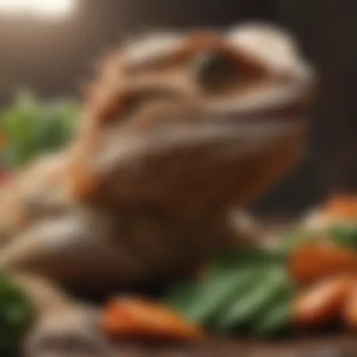 Bearded dragon enjoying fresh vegetables