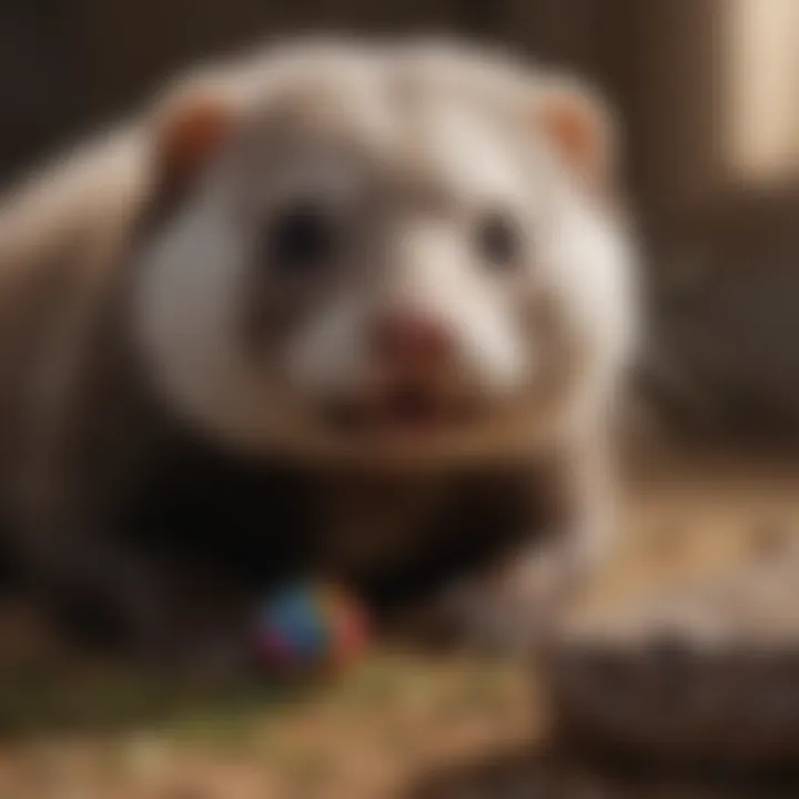 A playful ferret engaging with enrichment toys