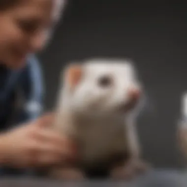 A ferret receiving a health check-up from a veterinarian