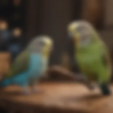 A budgie interacting playfully with its owner