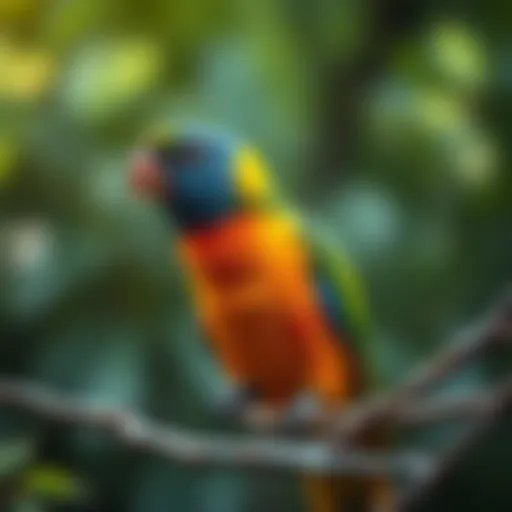 A colorful parrot perched on a branch, symbolizing companionship and freedom.