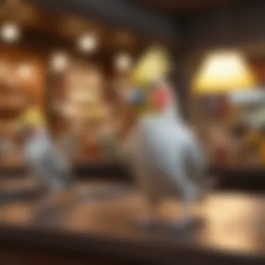 A welcoming pet store showcasing cockatiels