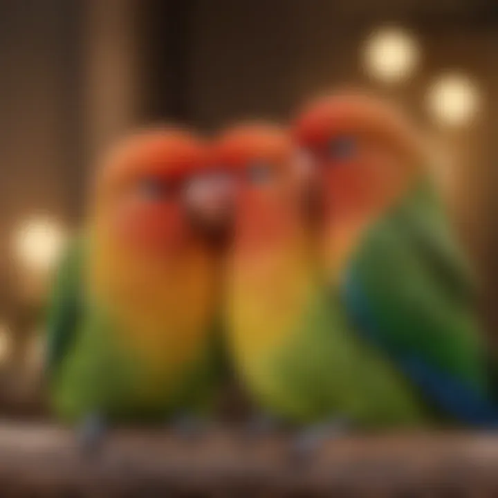 A serene lovebird snuggling with a partner, representing affection and companionship.