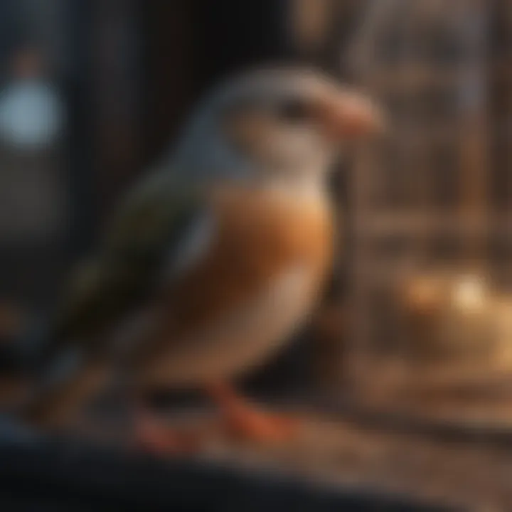 Bird owner performing maintenance on a flight cage