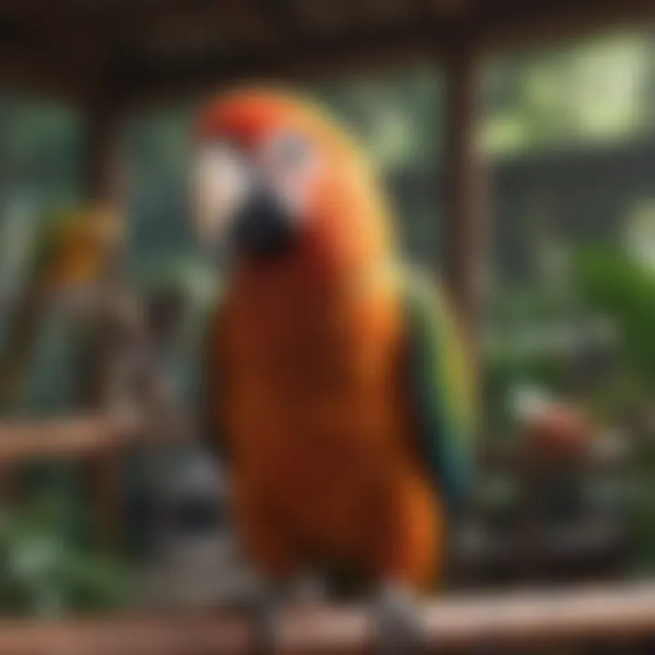 Beautiful parrot in a spacious aviary