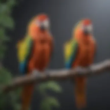 The Colorful Companions: Parrots in Domestic Life A vibrant parrot perched on a branch, showcasing its colorful feathers