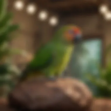 A spacious and well-decorated habitat for a green cheek conure.