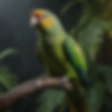 A serene scene of an Amazon parrot with lush green feathers