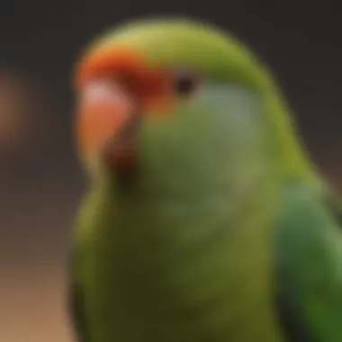 A close-up of a lovebird showcasing its brilliant green plumage