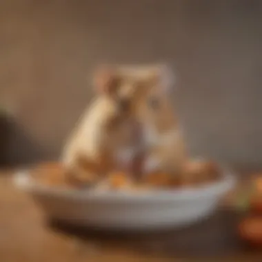 A close-up of a hamster's food bowl filled with a balanced diet.