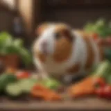 Healthy guinea pig enjoying fresh vegetables