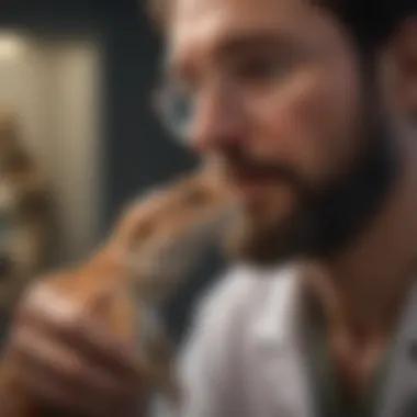 Veterinarian examining a bearded dragon