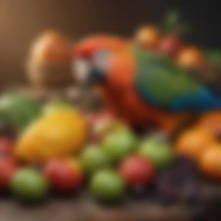 Vibrant assortment of fresh fruits for parrots