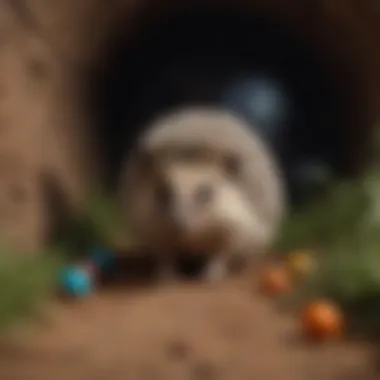 A hedgehog exploring a tunnel toy with curiosity