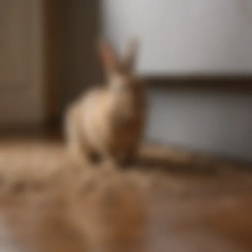 A rabbit exploring its litter box