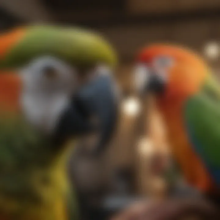 An owner engaging in playtime with a talking parrot, demonstrating the bond between them.