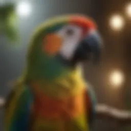 A vibrant talking parrot perched on a branch, showcasing its colorful feathers.