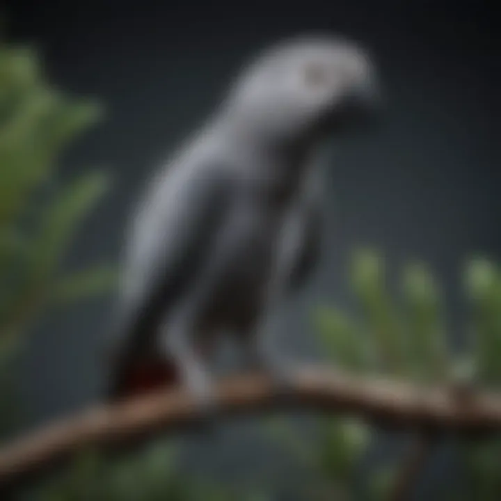 Vibrant African Grey Parrot perched on a branch.