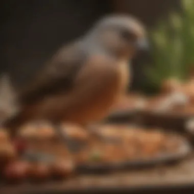 Healthy bird food laid out for a sick bird