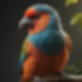 Colorful pet bird perched on a branch, showcasing healthy feathers