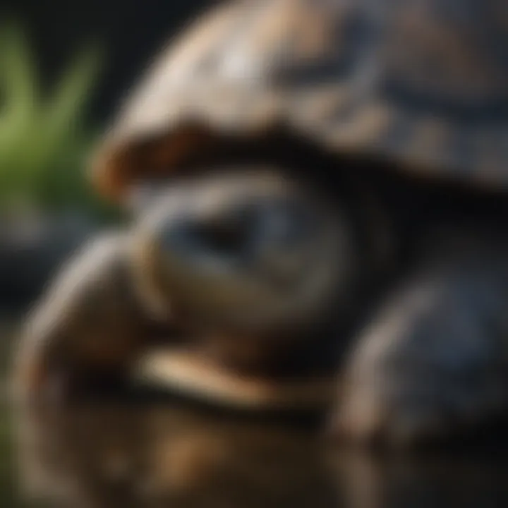 Close-up of an aquatic turtle being examined for health