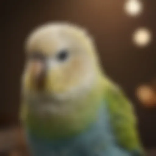 A close-up of a budgie exhibiting signs of illness, showcasing its feathers and posture.