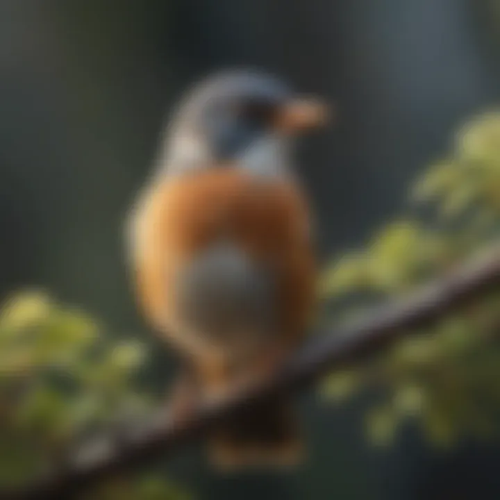 A detailed close-up of a bird perched on a branch, emitting a call.